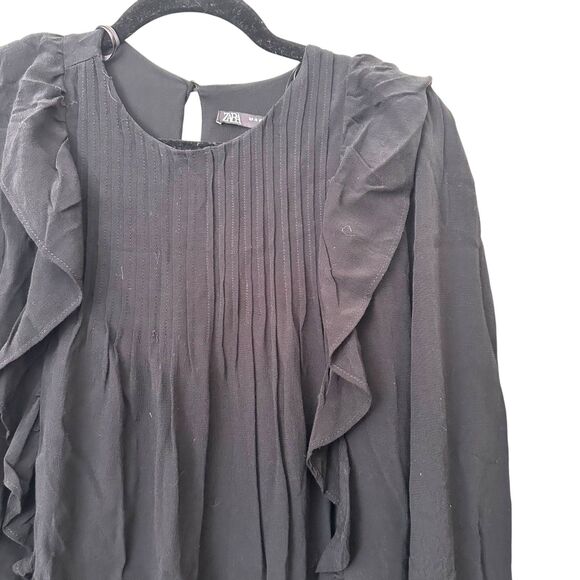 ZARA Ruffled Long‎ Sleeve Mini Dress Black XS - Picture 4 of 5